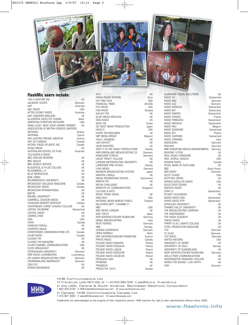 Flashmic users include | HHB comm FlashMic DRM85-CLI User Manual | Page 2 / 2