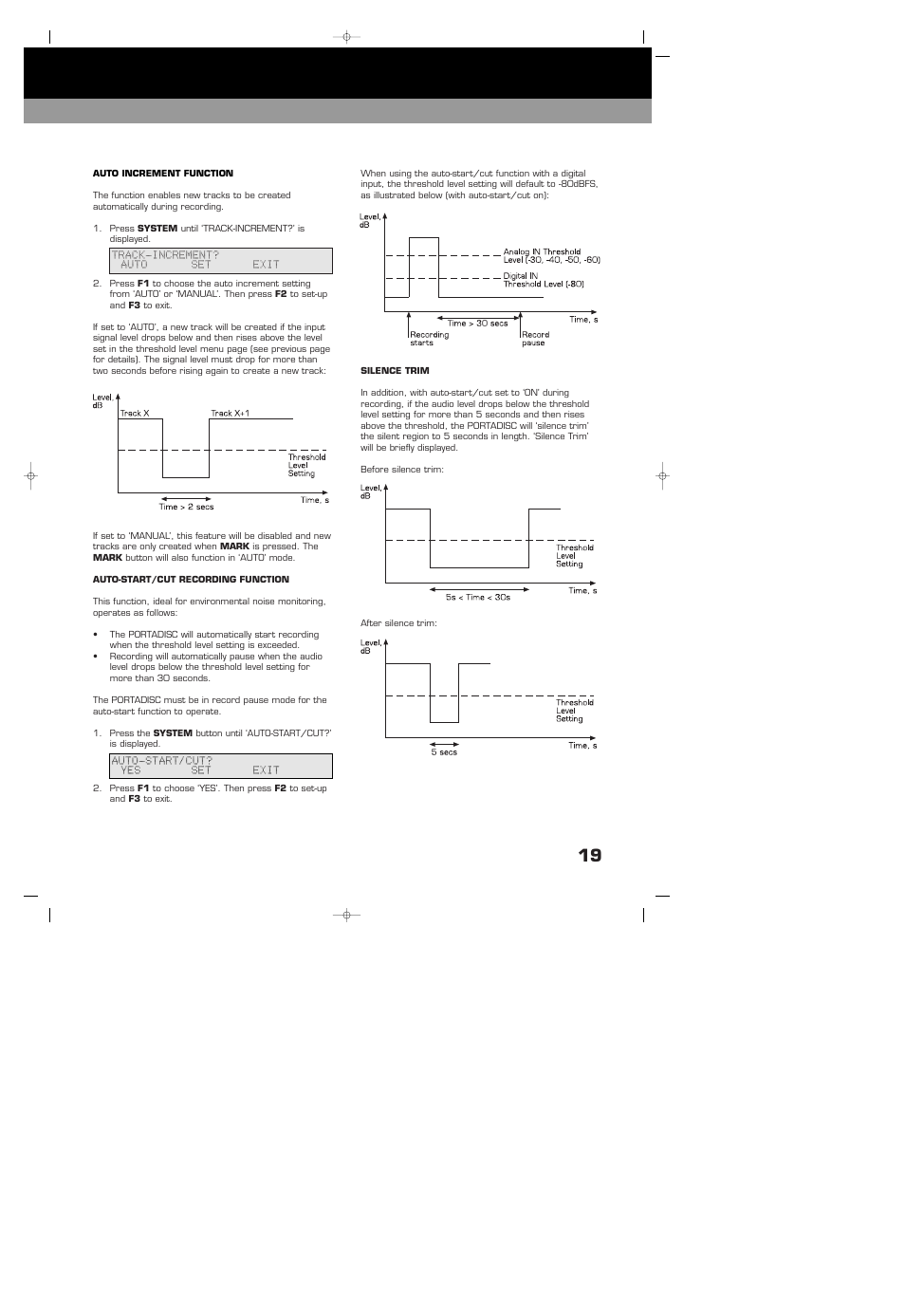 Auto increment function, Auto-start/cut recording function, Silence trim | HHB comm HHB MDP500 User Manual | Page 19 / 32