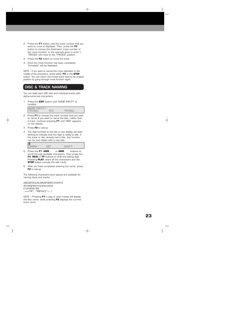 Disc & track naming | HHB comm HHB MDP500 User Manual | Page 23 / 32