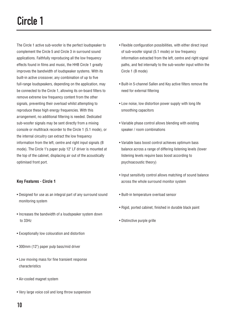 Circle 1, Key features - circle 1 | HHB comm CIRCLE SERIES User Manual | Page 10 / 16