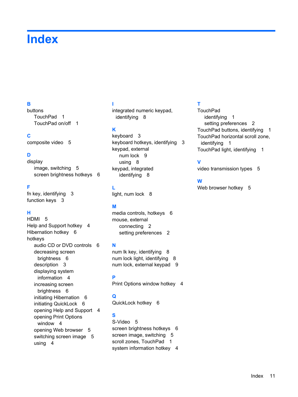 Index | HP 460105-001 User Manual | Page 17 / 18