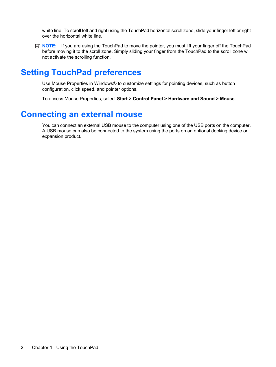 Setting touchpad preferences, Connecting an external mouse | HP 460105-001 User Manual | Page 8 / 18