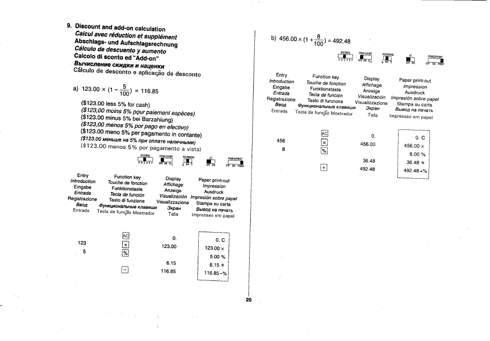 00 x (1 = 116.85, 00 less 5% for cash), B) 456.00 x (1 +:^) = 492.48 | CITIZEN 355DPIII User Manual | Page 22 / 33