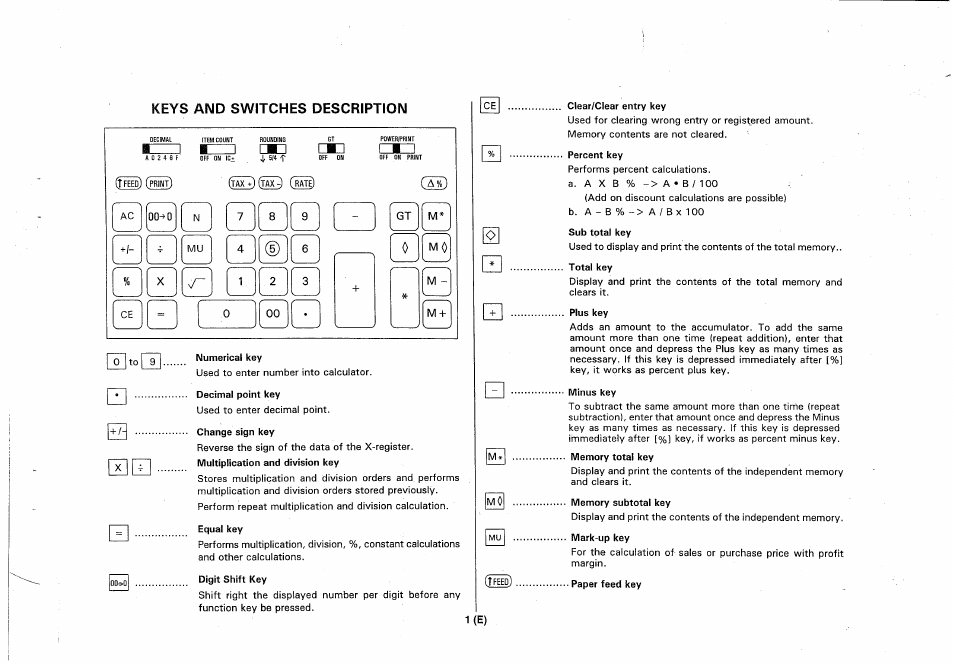 Keys and switches description | CITIZEN 355DPIII User Manual | Page 3 / 33