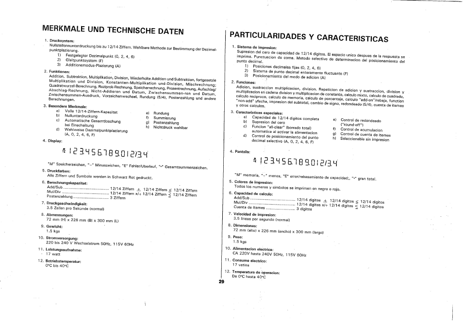 Merkmale und technische daten, Particularidades y caracteristicas | CITIZEN 355DPIII User Manual | Page 31 / 33