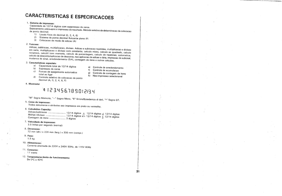 Caracteristicas e especificacoes | CITIZEN 355DPIII User Manual | Page 33 / 33