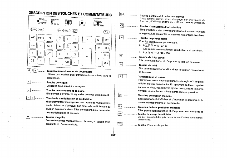 Description des touches et commutateurs | CITIZEN 355DPIII User Manual | Page 5 / 33