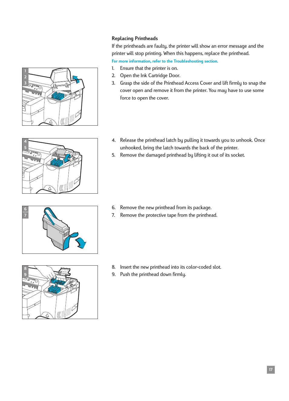 Replacing printheads | HP 2500CMHP User Manual | Page 21 / 66