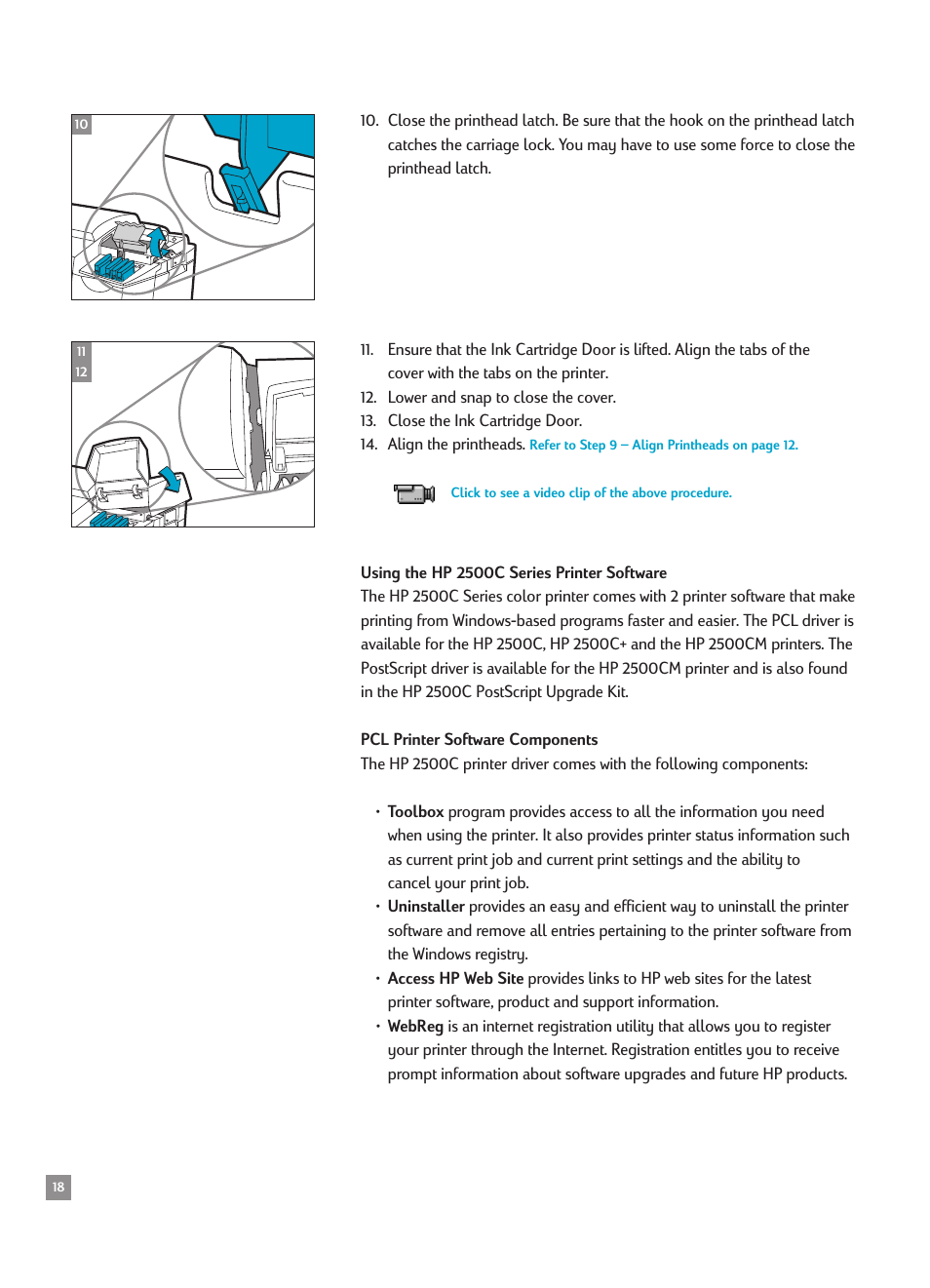 Using the hp 2500c series printer software, Pcl printer software components | HP 2500CMHP User Manual | Page 22 / 66