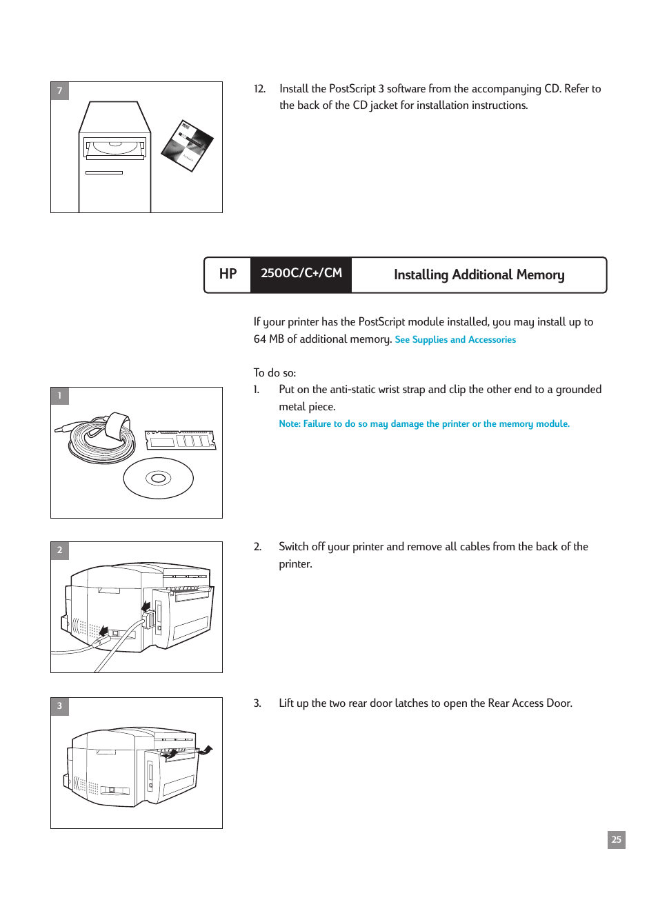 Installing additional memory, 2500c/c+/cm | HP 2500CMHP User Manual | Page 29 / 66