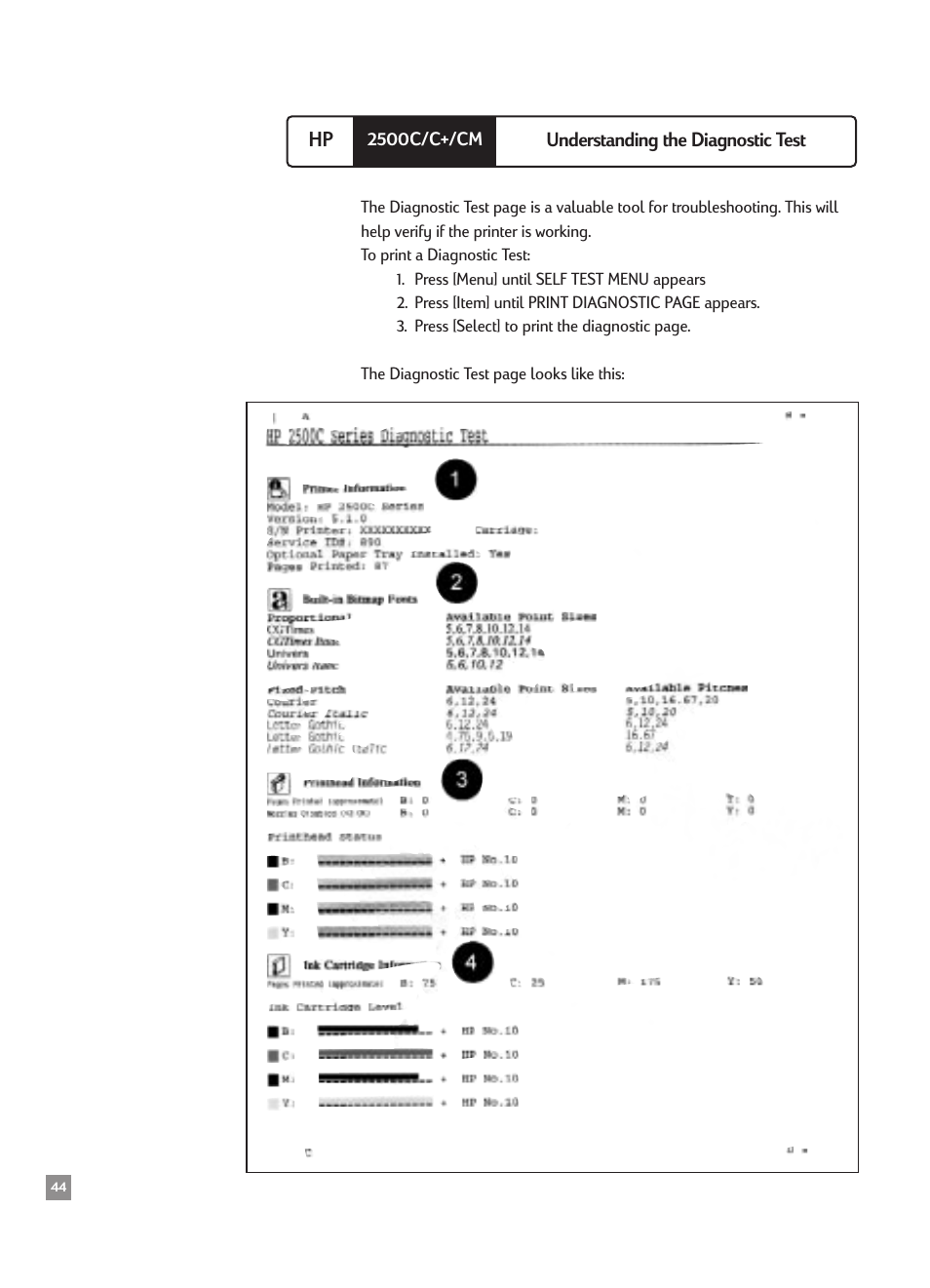 Understanding the diagnostic test | HP 2500CMHP User Manual | Page 48 / 66