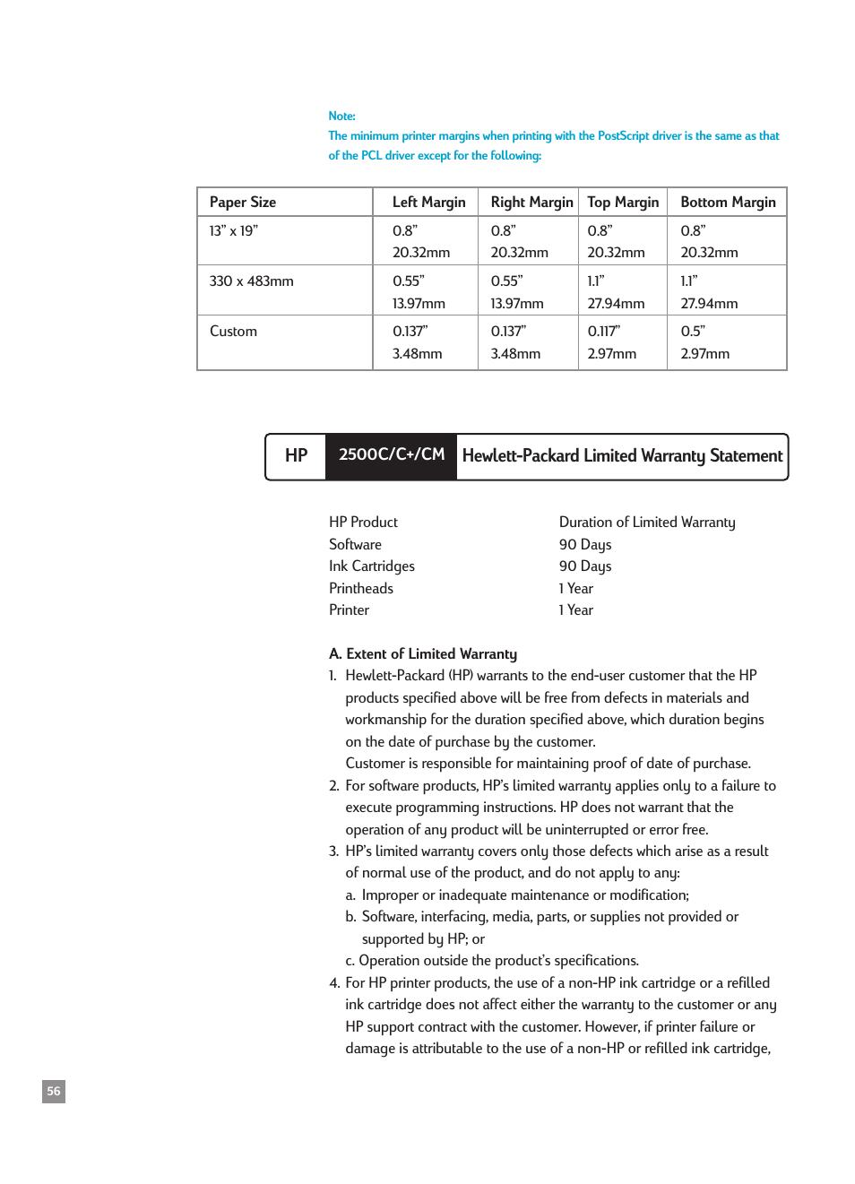 Hewlett-packard limited warranty statement, Hp hewlett-packard limited warranty statement | HP 2500CMHP User Manual | Page 60 / 66