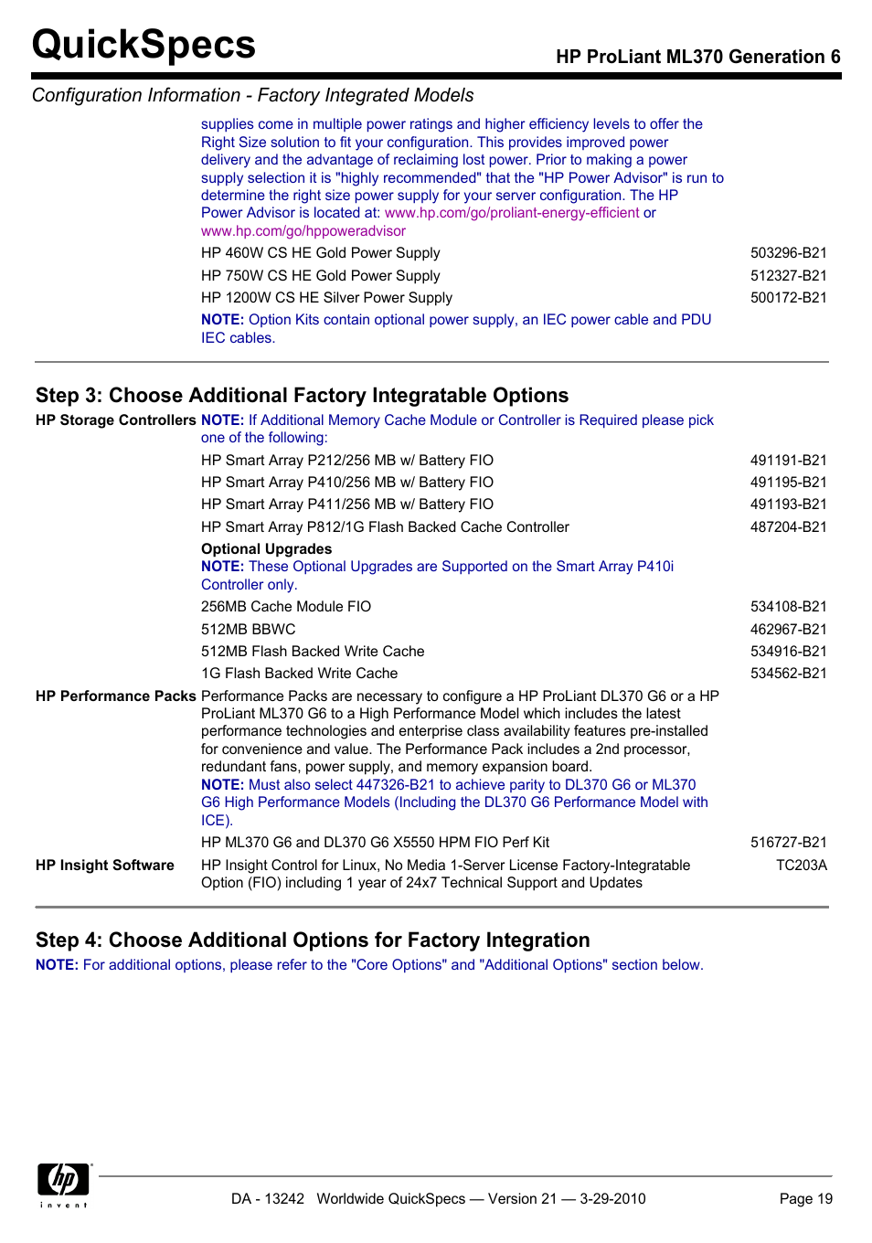 Quickspecs | HP ProLiant ML370 User Manual | Page 19 / 50