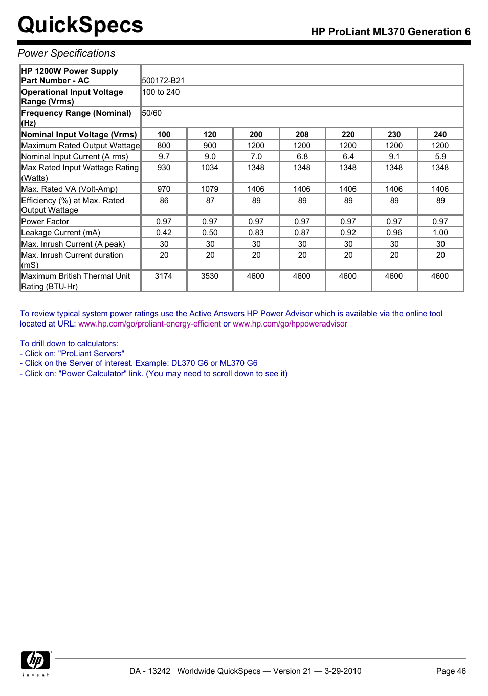 Quickspecs | HP ProLiant ML370 User Manual | Page 46 / 50
