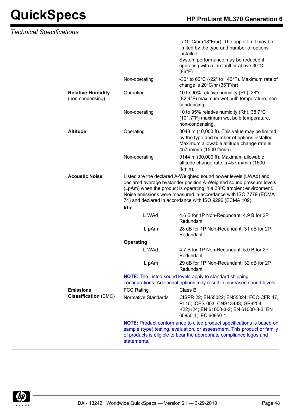 Quickspecs | HP ProLiant ML370 User Manual | Page 48 / 50