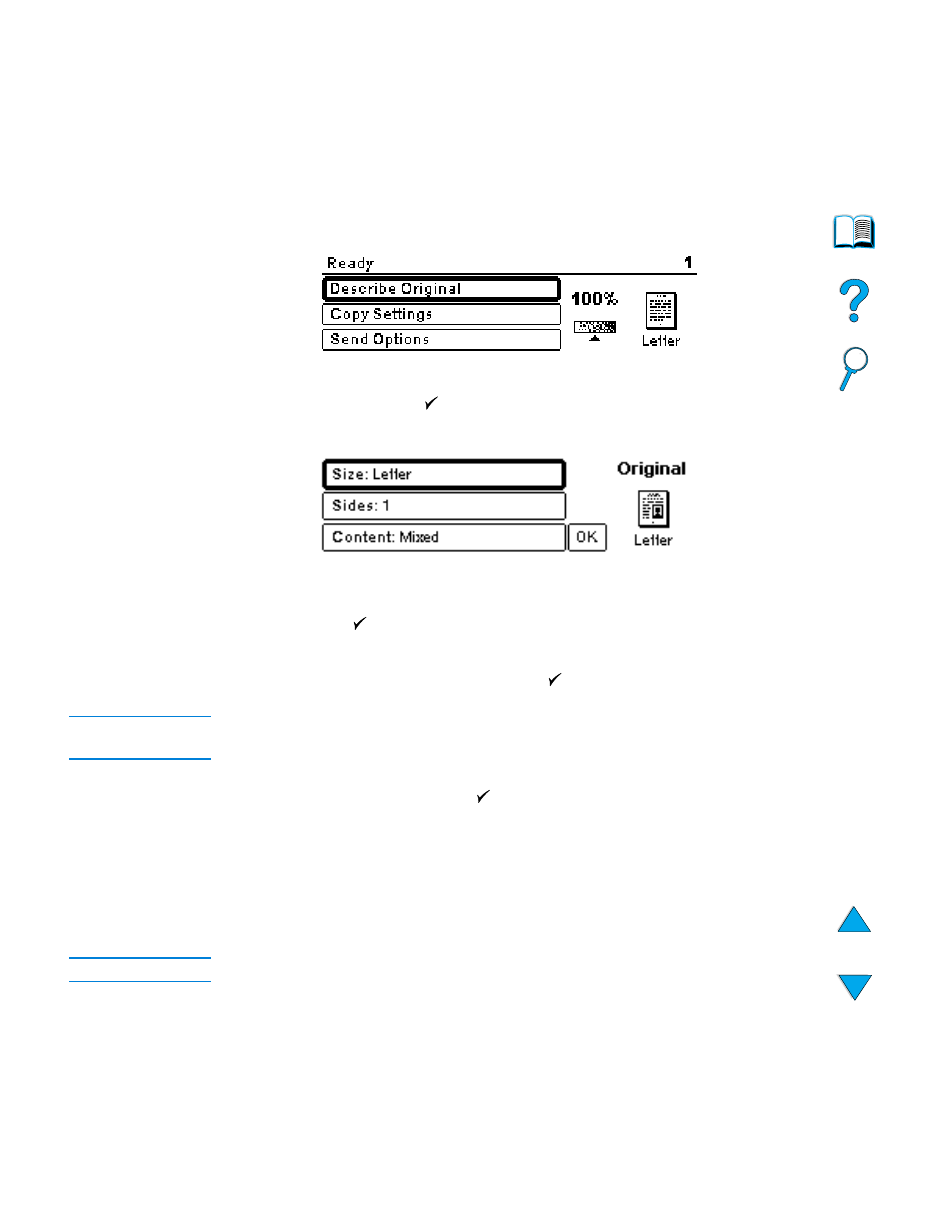 User-defined copy settings, Using the describe original screen | HP 4100 mfp User Manual | Page 47 / 164