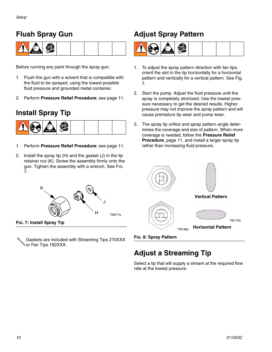 Flush spray gun, Install spray tip, Adjust spray pattern | Adjust a streaming tip | HP 288048 User Manual | Page 10 / 30