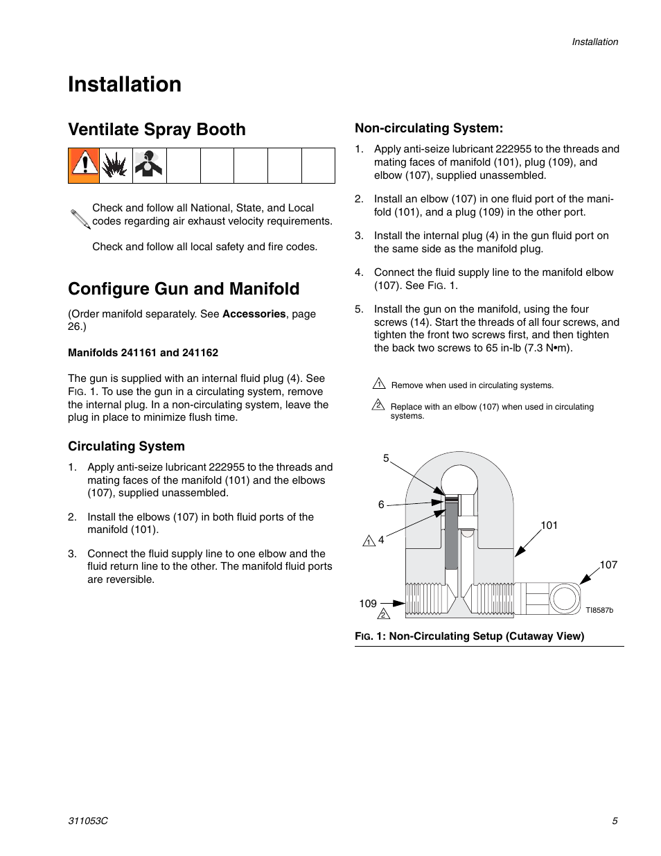 Installation, Ventilate spray booth, Configure gun and manifold | Ventilate spray booth configure gun and manifold | HP 288048 User Manual | Page 5 / 30