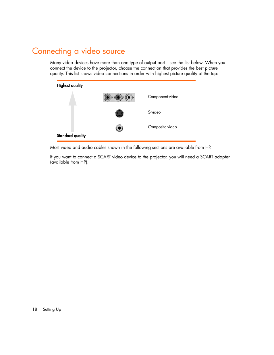 Connecting a video source | HP Digital mp2210 User Manual | Page 18 / 64