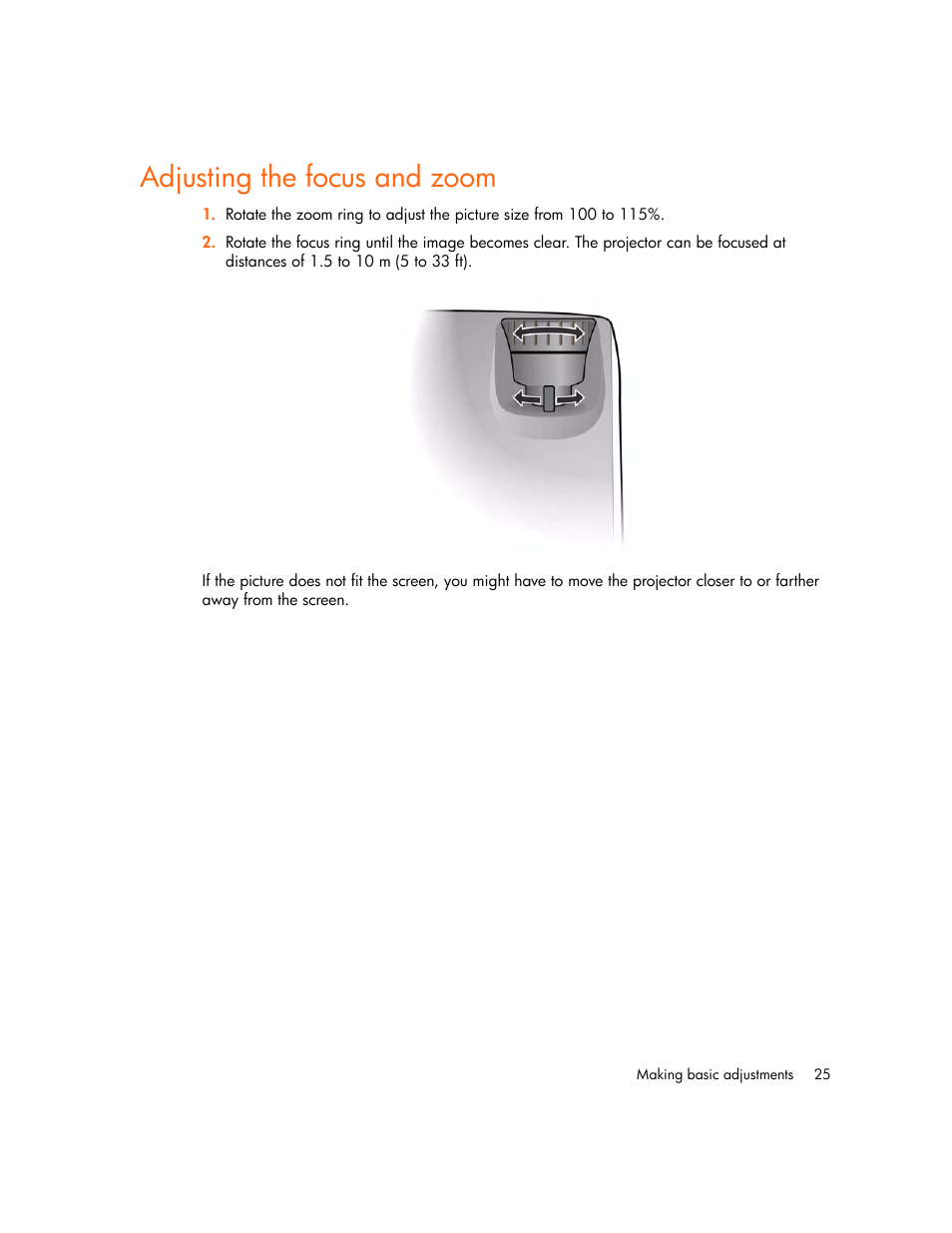 Adjusting the focus and zoom | HP Digital mp2210 User Manual | Page 25 / 64