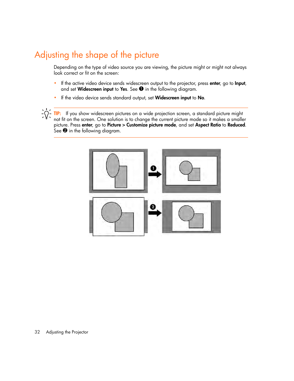 Adjusting the shape of the picture | HP Digital mp2210 User Manual | Page 32 / 64