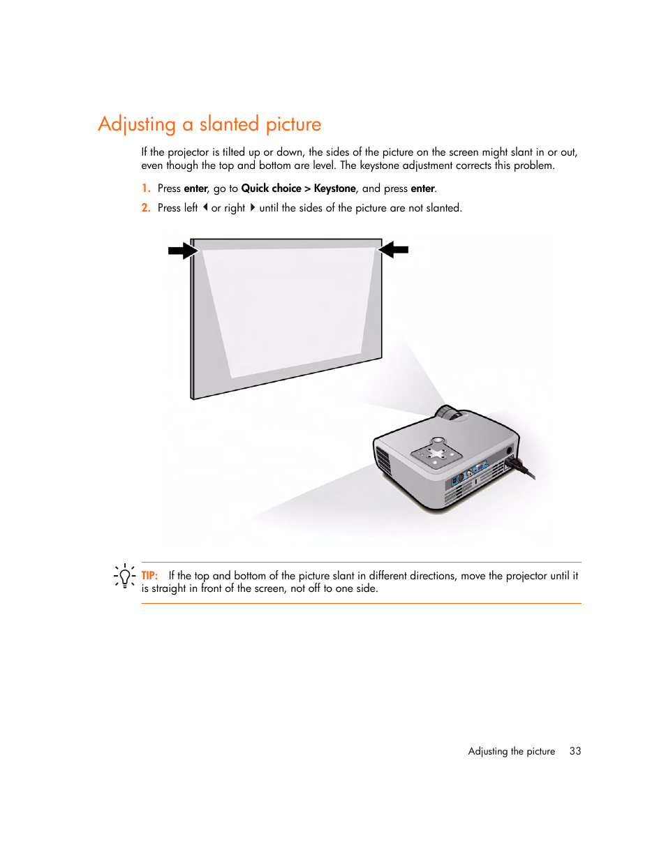 Adjusting a slanted picture | HP Digital mp2210 User Manual | Page 33 / 64
