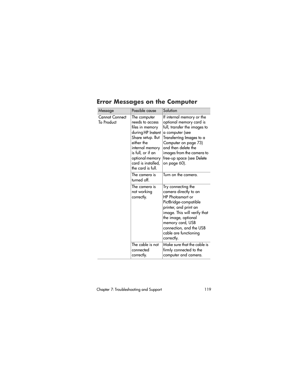 Error messages on the computer | HP M305/M307 User Manual | Page 119 / 154