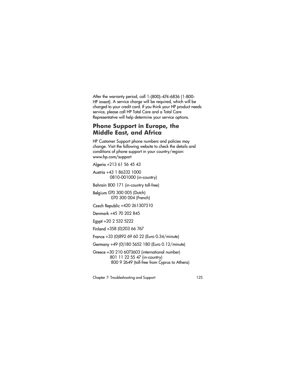 Phone support in europe, the middle east, And africa | HP M305/M307 User Manual | Page 125 / 154