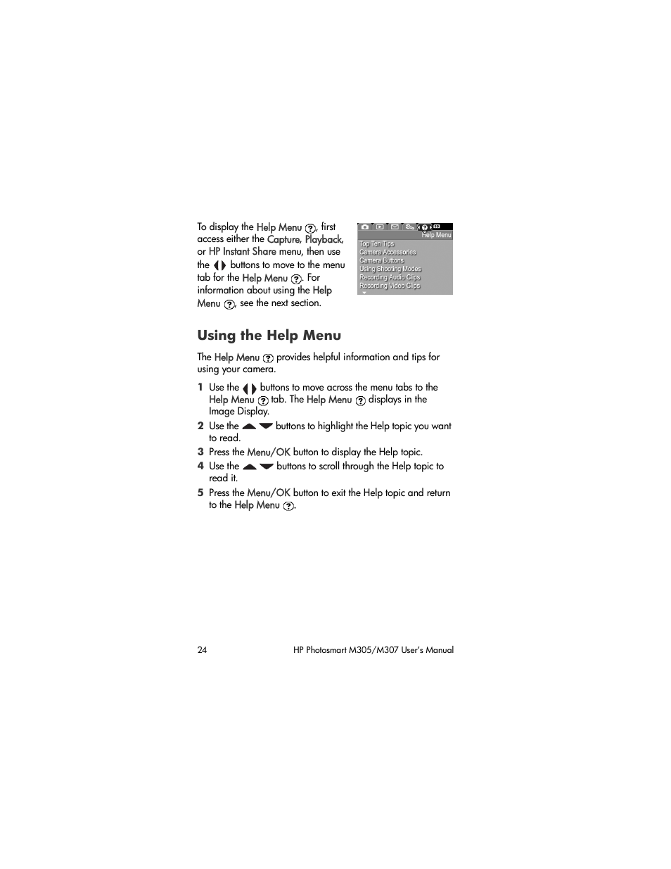 Using the help menu | HP M305/M307 User Manual | Page 24 / 154