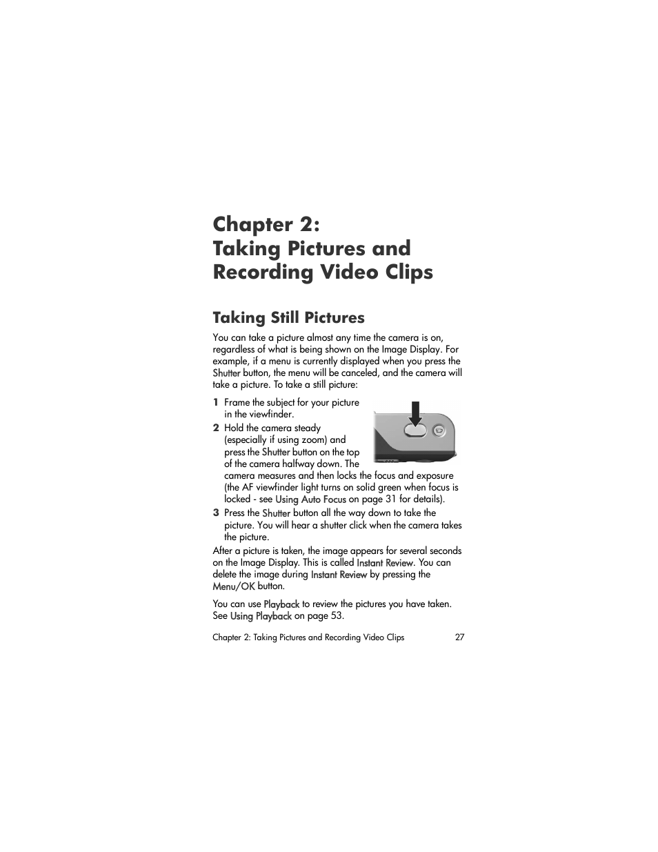 Taking still pictures, Chapter 2, Taking pictures and recording video clips | HP M305/M307 User Manual | Page 27 / 154