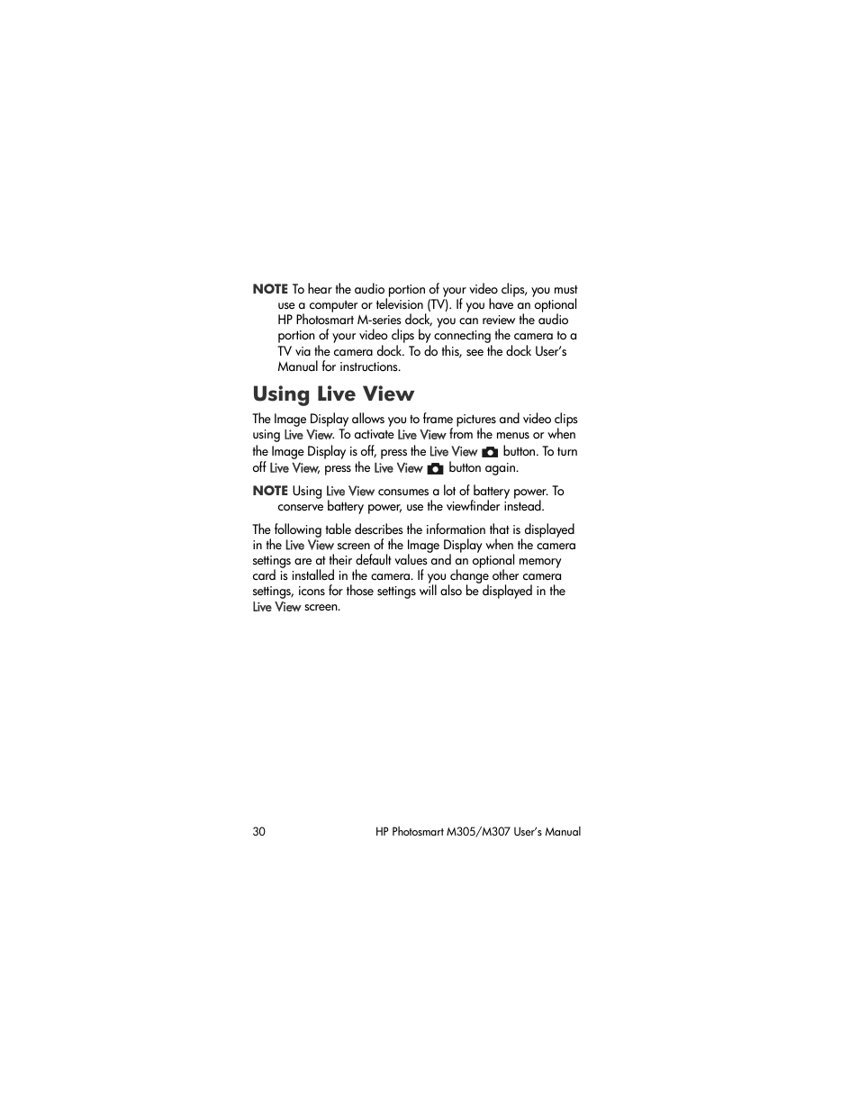 Using live view, Using live, View | HP M305/M307 User Manual | Page 30 / 154