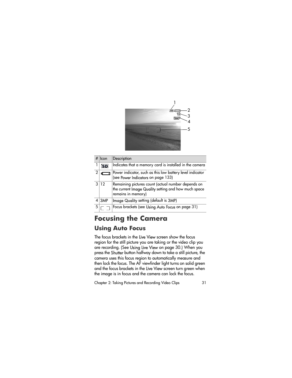 Focusing the camera, Using auto focus | HP M305/M307 User Manual | Page 31 / 154