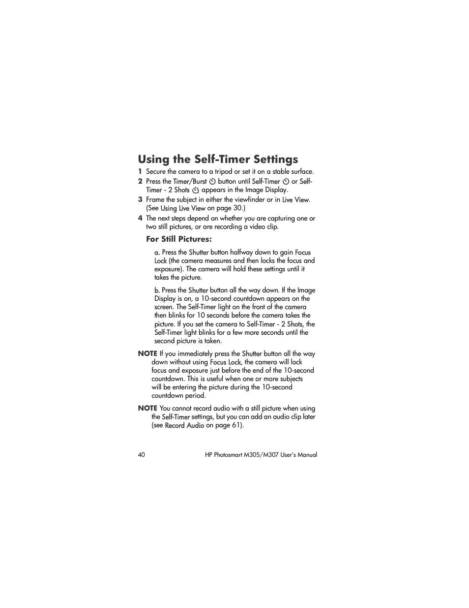 Using the self-timer settings | HP M305/M307 User Manual | Page 40 / 154