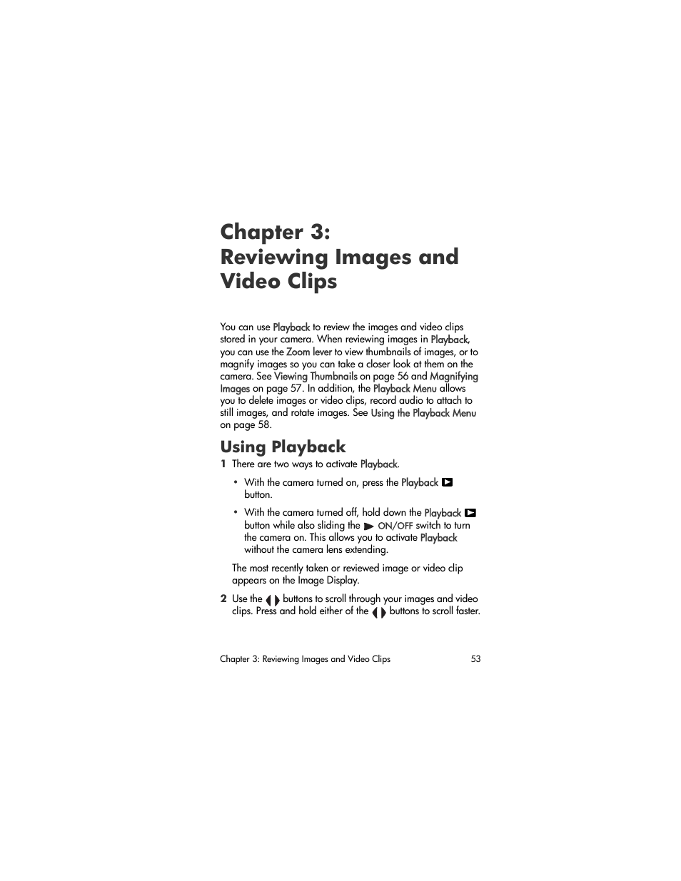 Chapter 3: reviewing images and video clips, Using playback | HP M305/M307 User Manual | Page 53 / 154