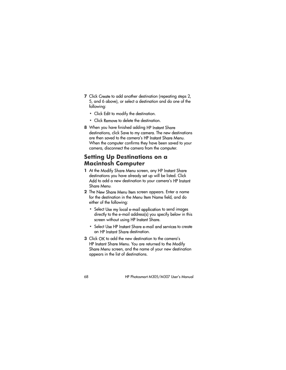 Setting up destinations on a macintosh computer, Setting up destinations on a, Macintosh computer | Setting up, Destinations on a macintosh computer | HP M305/M307 User Manual | Page 68 / 154