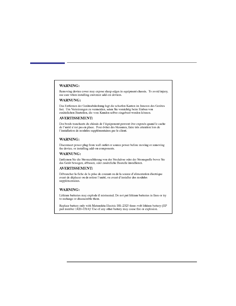 Warnings and cautions | HP C100/110 User Manual | Page 128 / 252