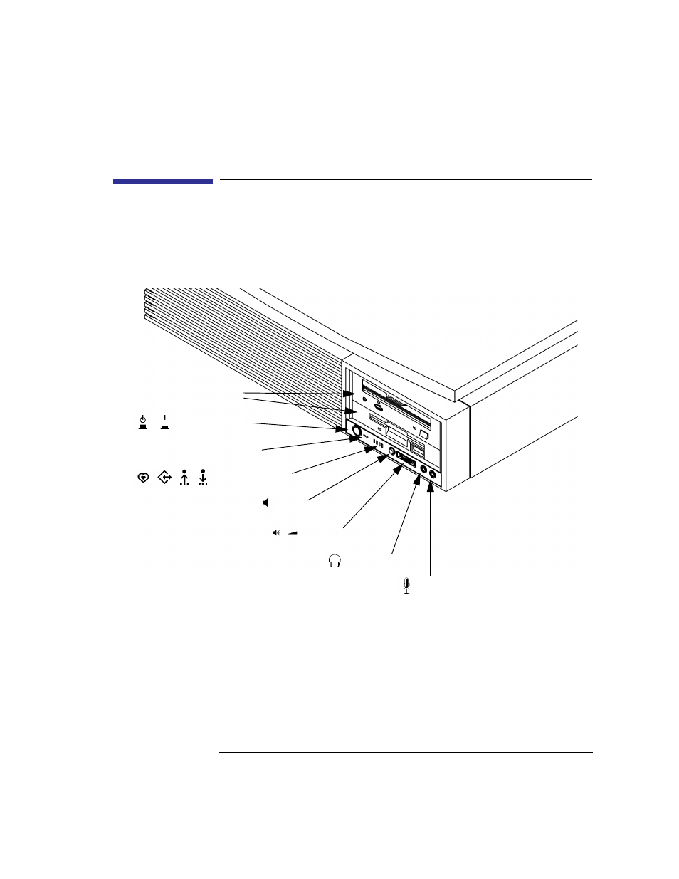 System unit front panel controls and leds | HP C100/110 User Manual | Page 21 / 252