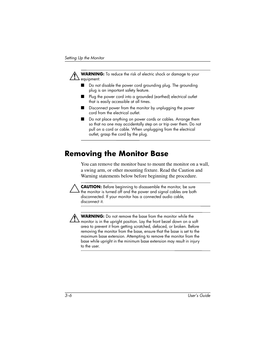 Removing the monitor base | HP vf17 User Manual | Page 17 / 45
