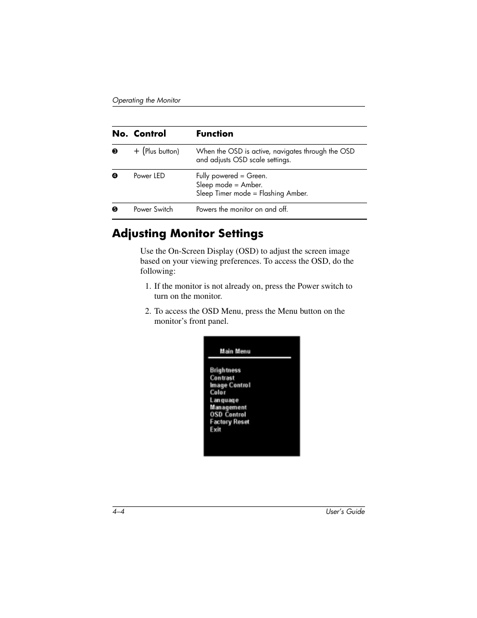 Adjusting monitor settings | HP vf17 User Manual | Page 23 / 45