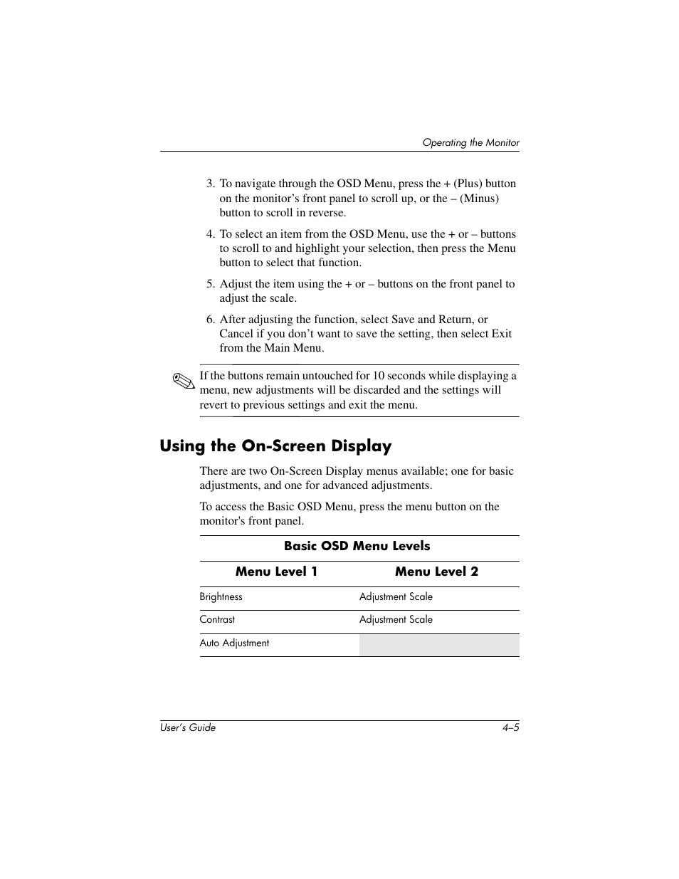 Using the on-screen display | HP vf17 User Manual | Page 24 / 45