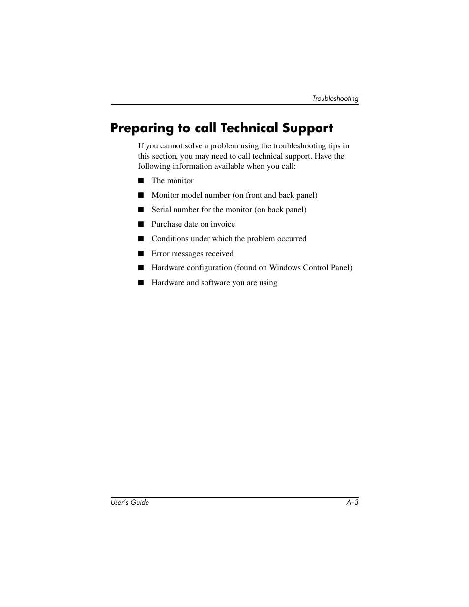 Preparing to call technical support | HP vf17 User Manual | Page 33 / 45