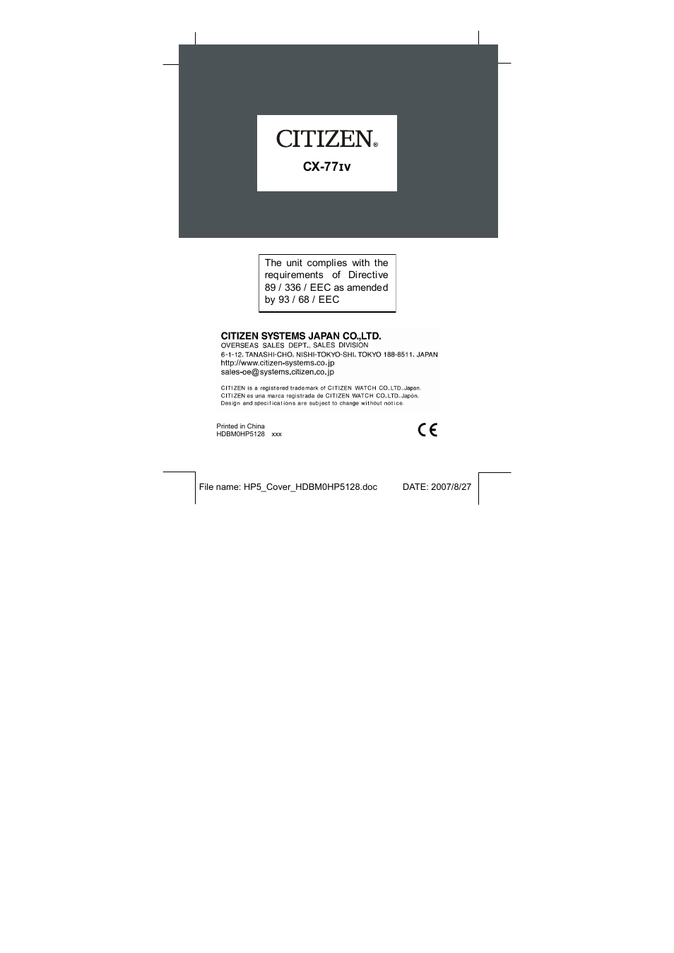 Cx-77 | CITIZEN CX-77IV User Manual | Page 104 / 104