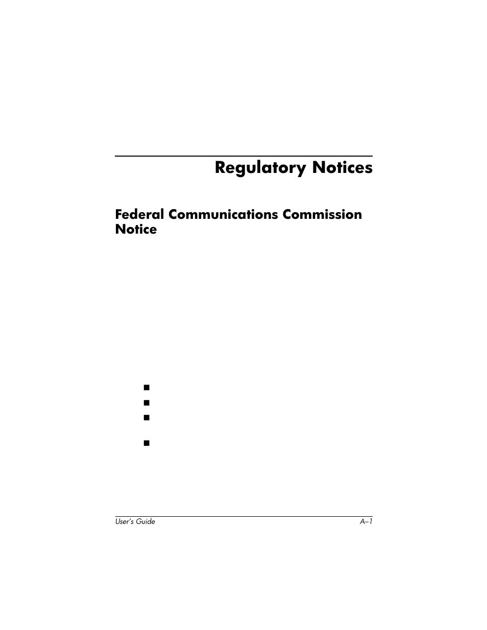 Regulatory notices, Federal communications commission notice | HP H1940  EN User Manual | Page 113 / 127