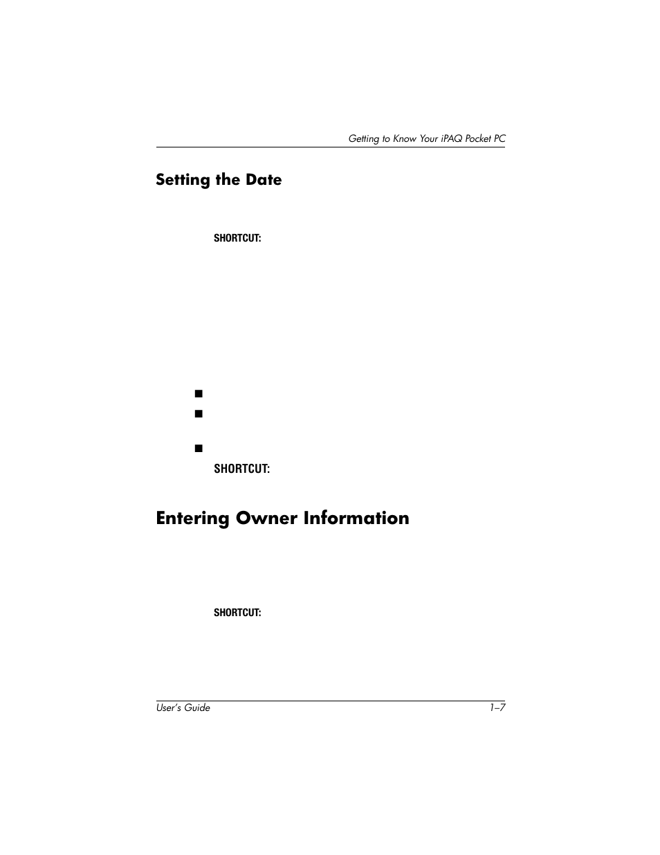 Entering owner information, Setting the date | HP H1940  EN User Manual | Page 15 / 127