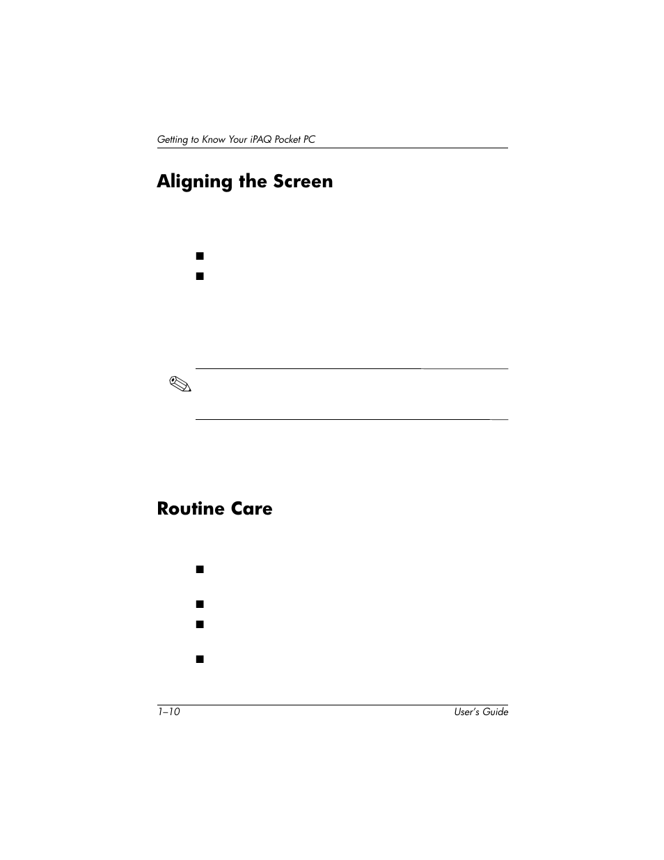 Aligning the screen, Routine care | HP H1940  EN User Manual | Page 18 / 127