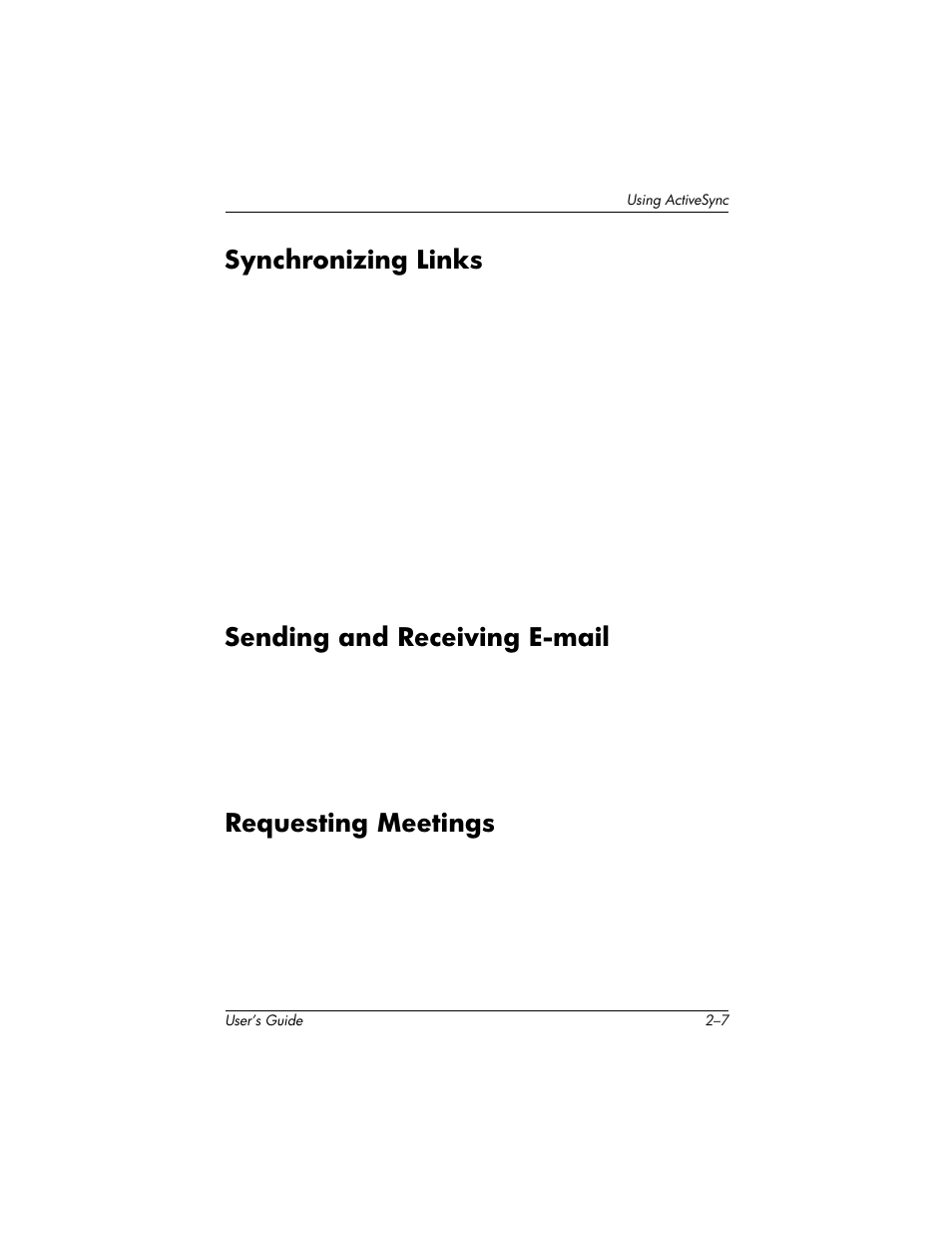 Synchronizing links, Sending and receiving e-mail, Requesting meetings | HP H1940  EN User Manual | Page 27 / 127