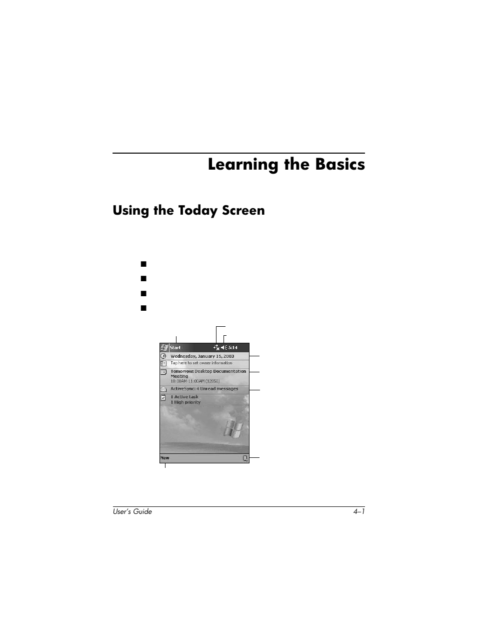 Learning the basics, Using the today screen | HP H1940  EN User Manual | Page 37 / 127