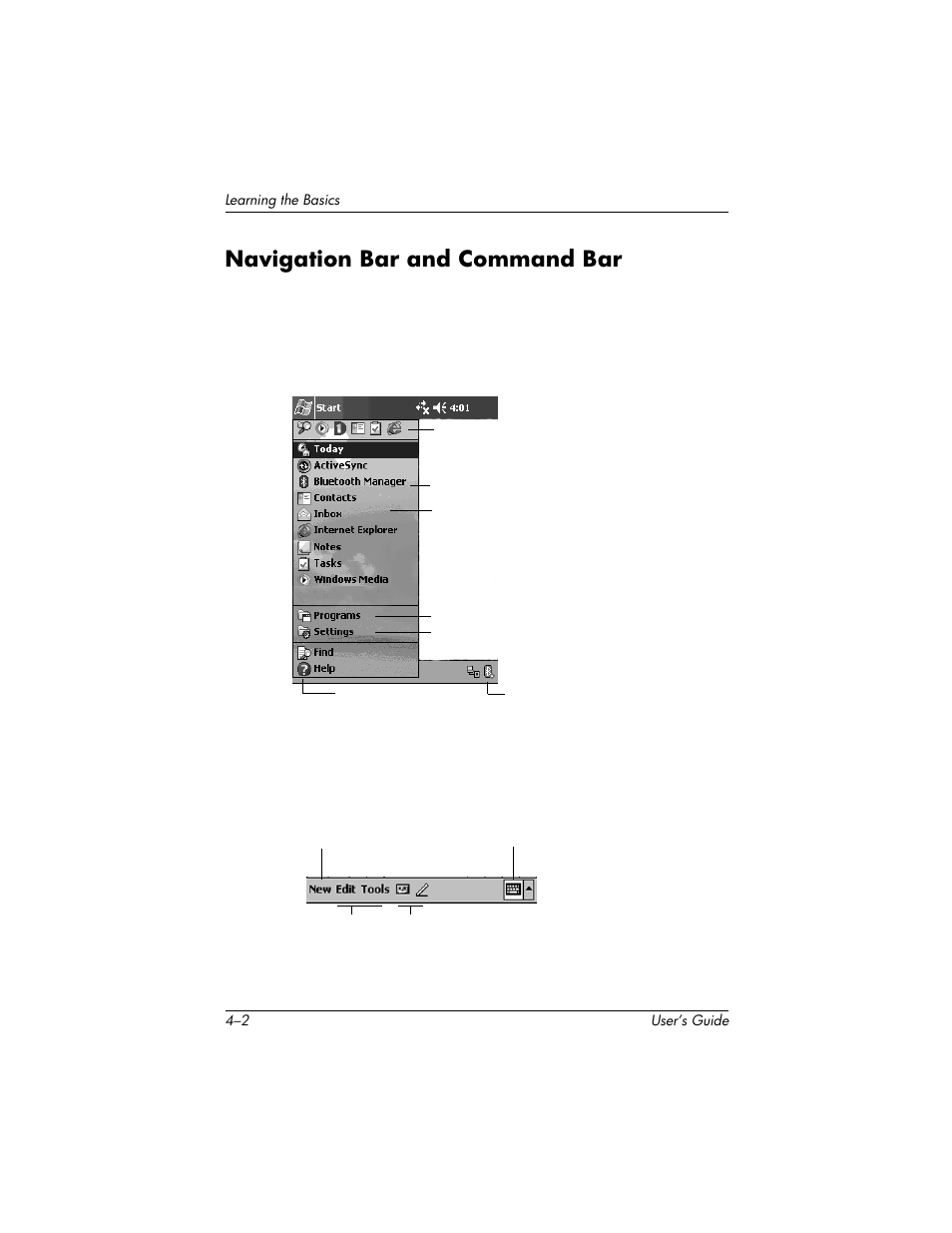 Navigation bar and command bar | HP H1940  EN User Manual | Page 38 / 127