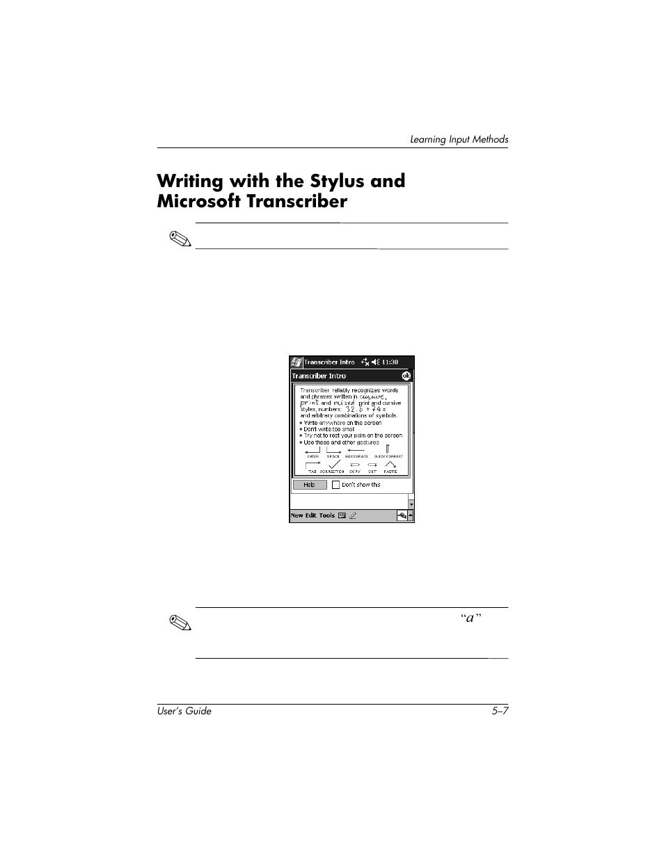 Writing with the stylus and microsoft transcriber | HP H1940  EN User Manual | Page 63 / 127