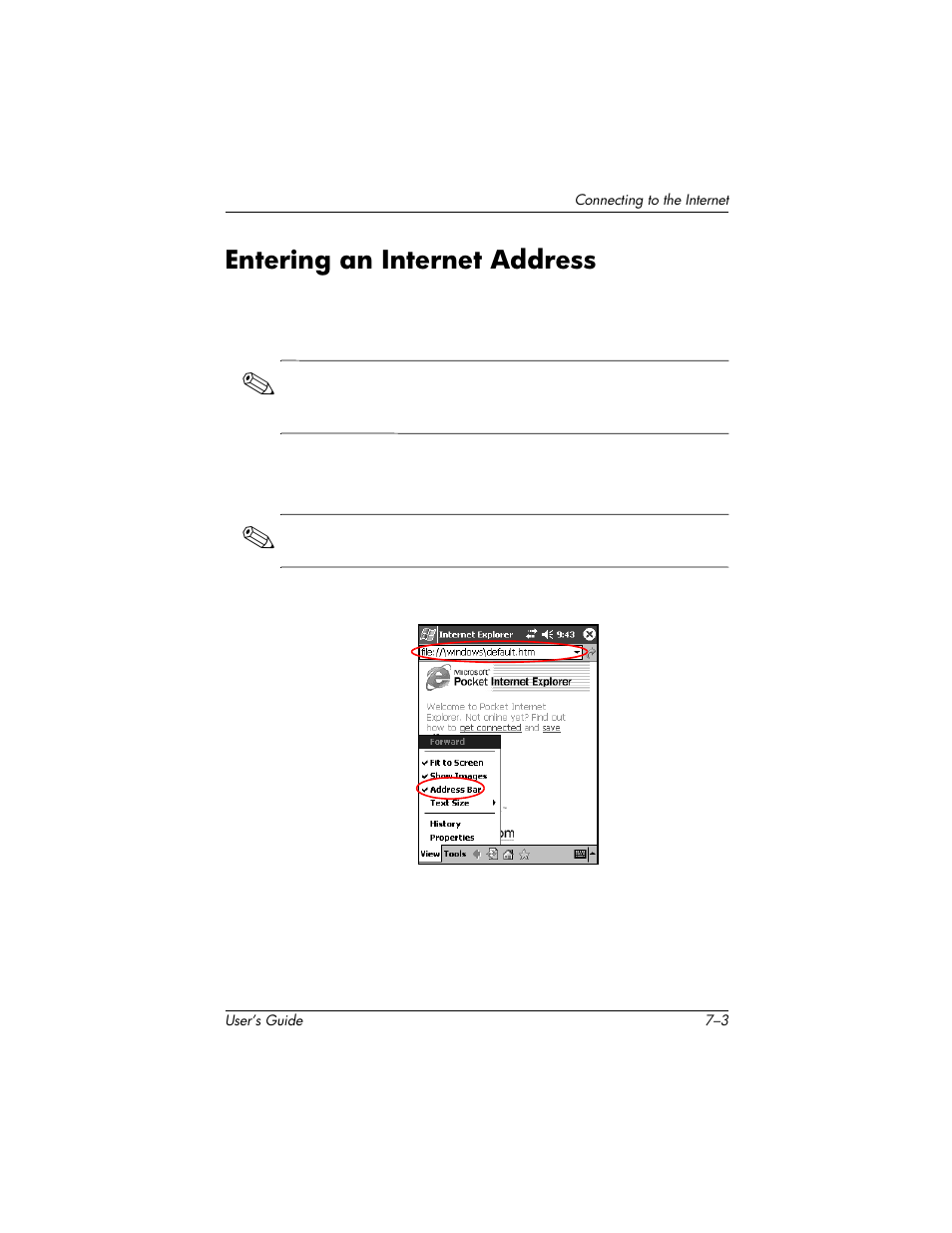 Entering an internet address | HP H1940  EN User Manual | Page 73 / 127